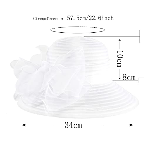 Ruphedy Women Derby Church Dress Bucket Hat Fascinators Tea Party Wedding Hat - color: S051-white