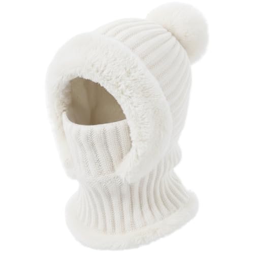 AQOKKA 3 in 1 Knit Fleece Lined Beanie Hat with Scarf and Mask Warm - color: White