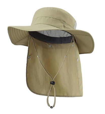 Home Prefer UPF 50+ Wide Brim Sun Hats with Neck Flap Sun Protection Hat for Men Women Gardening Fishing Summer Bucket Hat - color: Light Vert Khaki