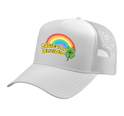 St Patricks Day Magically Delicious Saint Paddys Men Women Trucker Hat with Adjustable Mesh Back - color: White