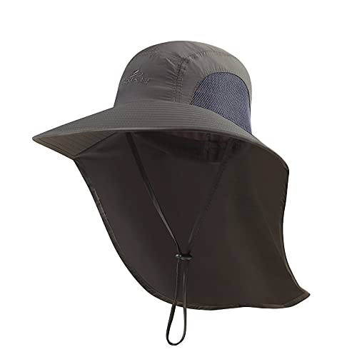 Outdoor Sun Hat for Men with 50+ UPF Protection Safari Cap Wide Brim Fishing Hat with Neck Flap, for Dad… - color: Dark Gray