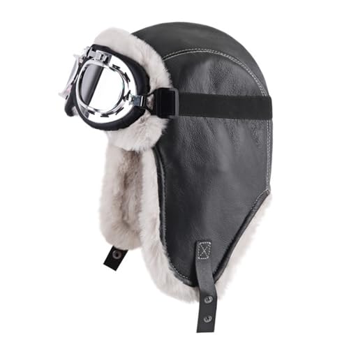 Lifup Trapper Hat for Men Aviator Hat with Goggles Hunting Cap - color: Black