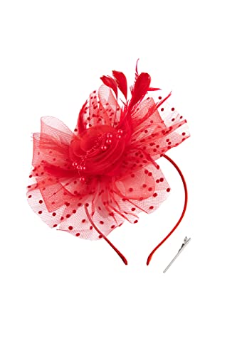 BABEYOND Fascinators Hats for Women Tea Party Flower Tulle Bead Derby Hat - color: Red