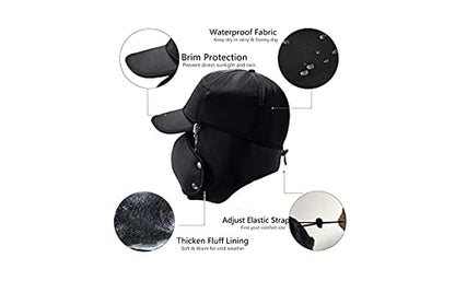 Mens Winter Thermal Trapper Hat Russian Ushanka Ski Hunting Dad Cap Ear Flaps Motorcycle Cycling Mask Women Warm Fur Snow Hat - color: 3-in-1 Black, Solid