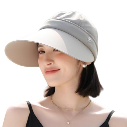 Women Sun Hats Detachable Wide Brim Sun Protection UPF 50+ Packable 2 in 1 Summer Beach Visor Cap - color: Khaki