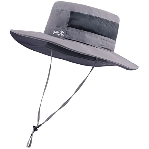 BASSDASH UPF 50+ Sun Fishing Hat Water Resistant with Detachable Neck Flap - color: Light Grey - Big Head Size