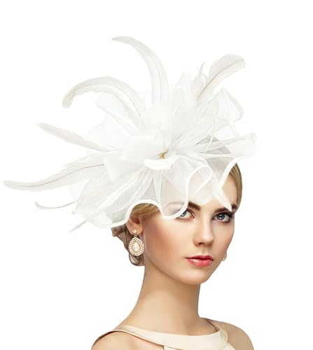 dressfan Womens Fascinator Hat Headpiece Vintage 20s 50s Accessories Headband for Derby/Wedding/Cocktail/Wedding/Tea Party - color: Beige