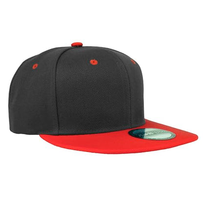 Gelante Plain Blank Flat Brim Adjustable Snapback Baseball Caps LOT 6 Pack - color: Black/Red