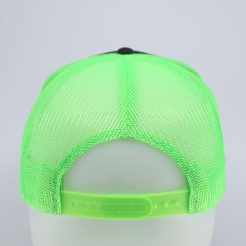 High Crown Foam Mesh Camouflage Tri-Color Oak Leaves Trucker Hat Baseball Cap - color: Black/Black/Neon Green