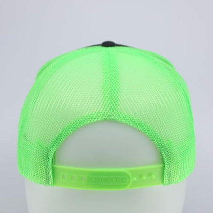 High Crown Foam Mesh Camouflage Tri-Color Oak Leaves Trucker Hat Baseball Cap - color: Black/Black/Neon Green
