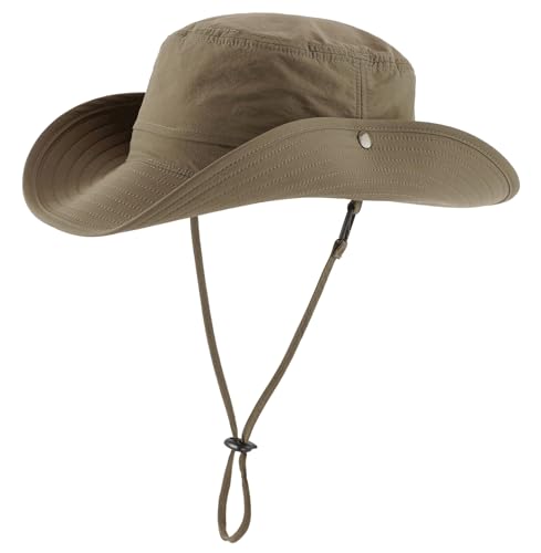 Connectyle Sun Hat for Men Women Outdoor UV Protection Safari Hat for Fishing Hiking Gardening Breathable Cowboy Hat UPF50 - color: Dark Khaki