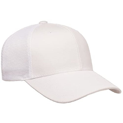 Flexfit 110M Trucker Mid-Profile Mesh Back Snapback Cap - color: White