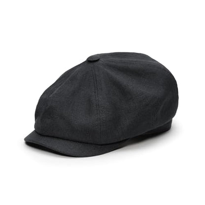 Sterkowski Model Rowdy | 100% Linen Newsboy Cap for Men and Women | Airy 8 Panel Paperboy Cap - color: Black, size: 7 5/8