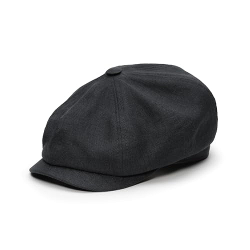 Sterkowski Model Rowdy | 100% Linen Newsboy Cap for Men and Women | Airy 8 Panel Paperboy Cap - color: Black, size: 7 3/4