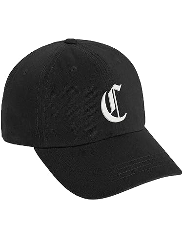 Daxton Low Profile Adjustable Baseball Dad Hat Cap White Old English Font Alphabet A to Z - color: Black, style: Letter C