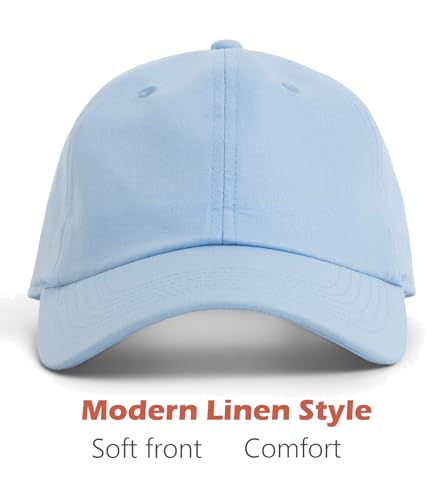 Linen Cotton Baseball Cap, Summer Breathable Dad Hat Men Women - color: Light Blue