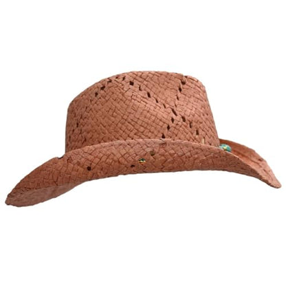 Panama Jack Women's Sun Hats - Paper Braid Straw, Assorted Styles - color: Blush Pink Drifter Cowboy Hat