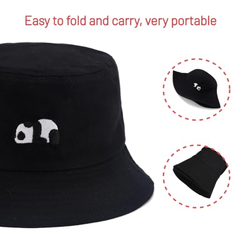 Cotton Bucket Hat for Women Men Summer Travel Sun Beach Bucket Cap, Unisex Outdoor Fisherman Hat - color: Panda 2