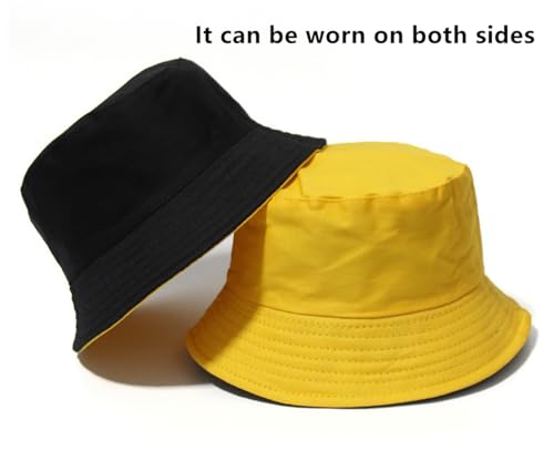 DIYDECAL Summer Bucket Hat,Beach Sun Hat Double-Sided Fisherman Hat for Men Women - color: Yellow