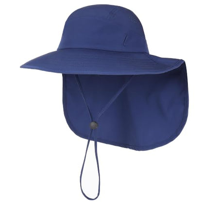 Connectyle UPF 50+ Sun Hat with Neck Flap Wide Brim Bucket Hats Breathable Fishing Hiking Gardening Safari Hat for Men Women - color: Navy Blue
