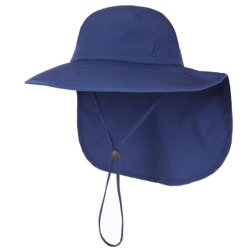 Connectyle UPF 50+ Sun Hat with Neck Flap Wide Brim Bucket Hats Breathable Fishing Hiking Gardening Safari Hat for Men Women - color: Navy Blue