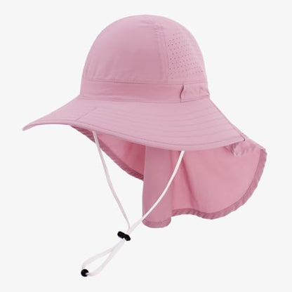 Sun Hats for Men Women with Neck Flap UPF 50+ UV Protection Wide Brim Bucket Hat Safari Hiking Fishing Hats - color: Pink