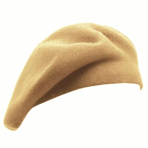 Wheebo Reversible Solid Color French Beret Hat for Women and Girls - color: Camel
