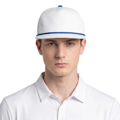 TOPTIE 5-Panel Rope Snapback Baseball Cap, Adjustable Flat Brim Hat, Quick Dry Soft Top Cap for Men Women Outdoor - color: White/Royal Blue