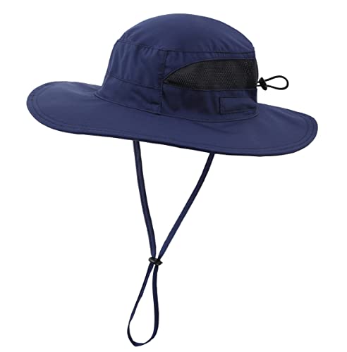 Connectyle Women's UPF 50+ Sun Hat UV Protection Wide Brim Bucket Hat Summer Beach Hats Fishing Hiking Outdoor Safari Hats - color: Navy Blue