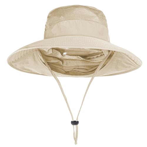 ZOORON Sun Hats for Men Women with Neck Flap Fishing UPF 50+ UV Protection - color: Beige