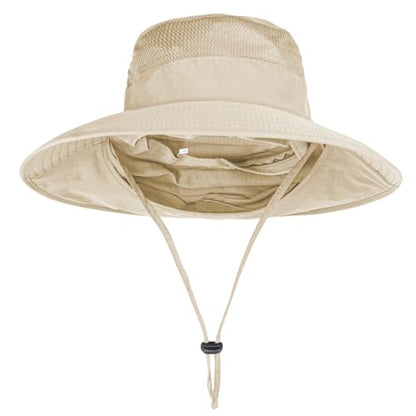 ZOORON Sun Hats for Men Women with Neck Flap Fishing UPF 50+ UV Protection - color: Beige
