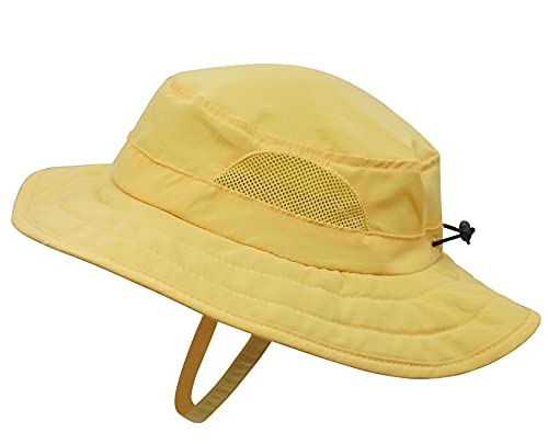 Connectyle Kids Sun Hat for Boys Girls Wide Brim Bucket Hat UPF 50+ Sun Protection Hat Breathable Summer Beach Hat - color: Yellow