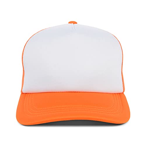 Lids Blank Basic Foam Trucker Adjustable Snapback Hat - color: White/Neon Orange