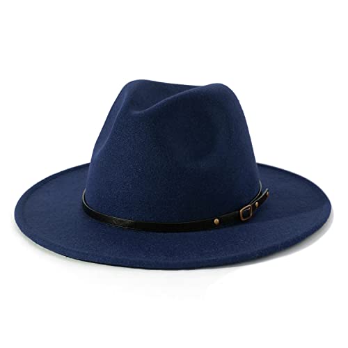 Lisianthus Women Belt Buckle Fedora Hat - color: Navy-blue