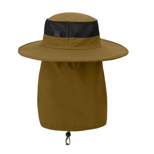 Outdoor Sun Hat UPF 50 Protection Waterproof Fishing hat Face Cover Summer Neck Flap Hat - color: Caramel
