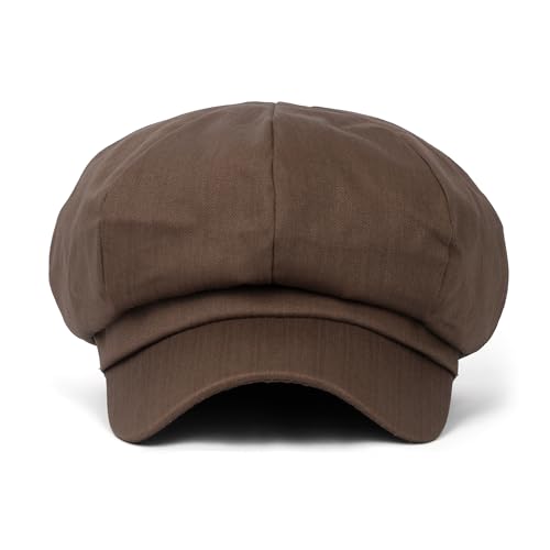 ililily Washed Cotton Newsboy Cabbie Cap Corduroy Duck Bill Flat Hunting Hat - color: Cotton Dark Brown