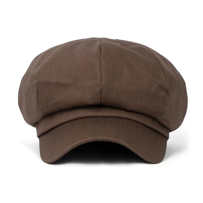 ililily Washed Cotton Newsboy Cabbie Cap Corduroy Duck Bill Flat Hunting Hat - color: Cotton Dark Brown