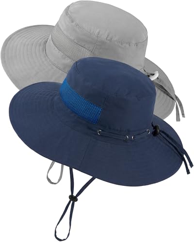 HONGTEYA Baby Toddler Sun Hat, Summer Mesh Bucket Beach Hat for Boys Girls - color: Grey+navy Blue, size: 6-24 Months