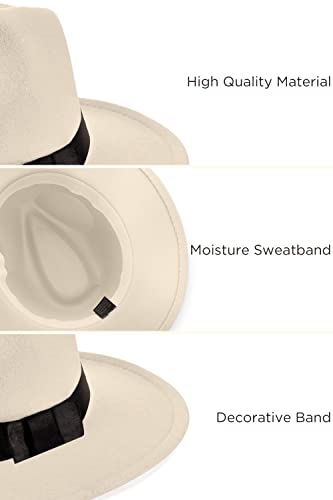 BABEYOND 1920s Fedora Hat for Men Gatsby Wide Brim Hat Felt Panama Cap - color: Off-white