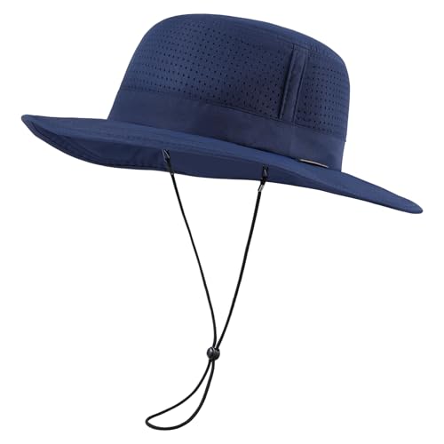UPF 50+ Bucket Sun Hat with Laser Perforated Mesh Cooling Adjustable Breathable Lightweight for Outdoor Men Women - color: Navy Blue