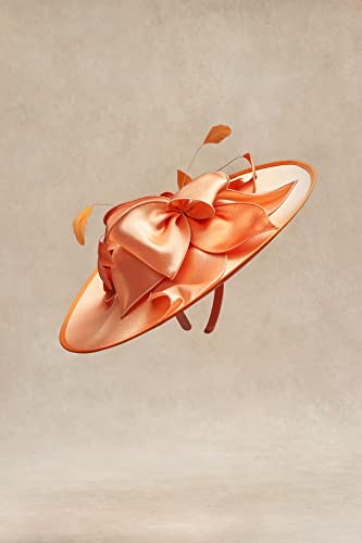 BABEYOND Derby Hats for Women Wide Brim Flower Feather Tea Party Fascinator - color: Orange