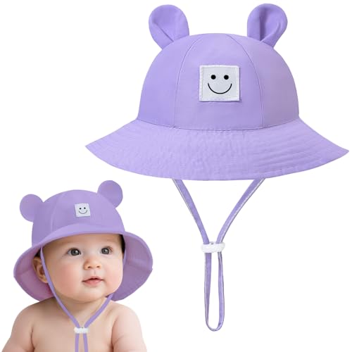 Baby Bucket hat Cute Infant Bear Sun Hat Summer Girls Boys Cap - color: Purple