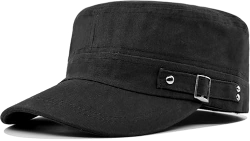 Unisex Army Cadet Cap Military Flat Top Basic Baseball Caps - color: Black