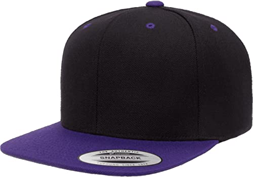 Mrlahat 6089 Yupoong Yp by Flexfit 6-Panel Structured Flat Visor Classic Snapback Cap with Black Bandana - color: Black / Purple