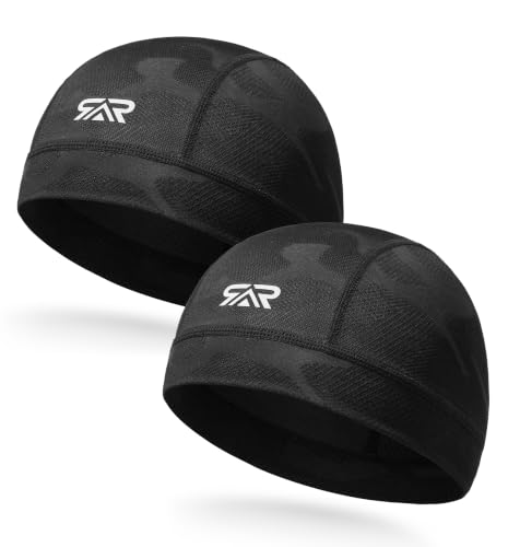 SUNMECI 2Pcs Camo Breathable Mesh Helmet Liner Skull Cap Cooling Cycling Moisture‑Wicking Hard Hat for Men Women - color: Black&black