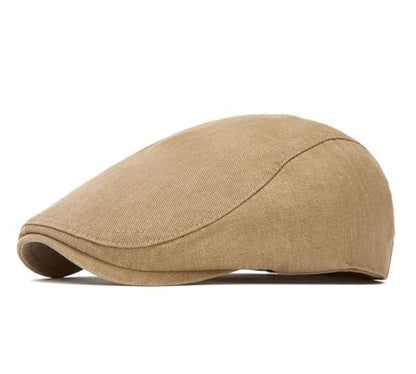 QHFHULV Newsboy Cap for Men Cotton Flat Gatsby Ivy Golf Cabbie Driving Hat - color: Casual Khaki