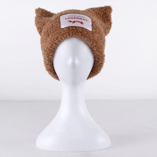 Knitted Beanie Hat Cute Rabbit Long Ears Fun Caps Fluffy Winter Warm Knitted Rabbit Hats Outdoor Slotty Cap - color: Khakir