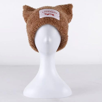 Knitted Beanie Hat Cute Rabbit Long Ears Fun Caps Fluffy Winter Warm Knitted Rabbit Hats Outdoor Slotty Cap - color: Khakir
