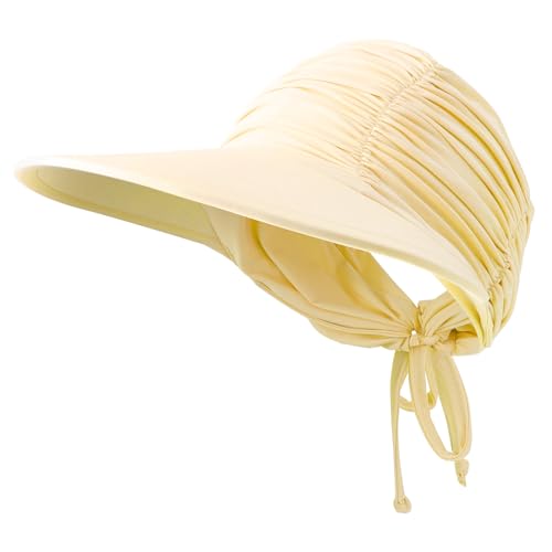 Women Visor Sun Hat Adjustable Foldable Wide Brim Sun Hats Summer UPF 50+ UV Protection Visor Cap for Outdoor Beach - color: Yellow B
