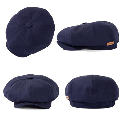 Oversized XL XXL Natural Linen Flat Cap Lightweight 8 Panel Summer Cooling Eco-Friendly Newsboy Hat Golf Outdoor - color: Navy Herringbone, size: Medium-Large